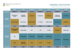 Example timetable of the general psychiatry unit therapy programme